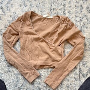 Women's Tan cropped Wrap Top